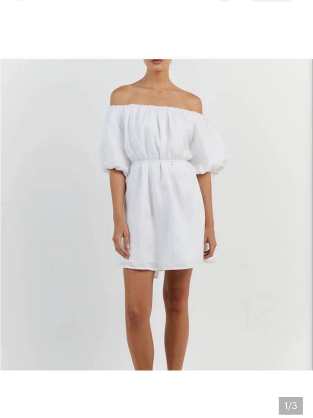 DISSH Off-Shoulder White Puff-Sleeve Mini Dress